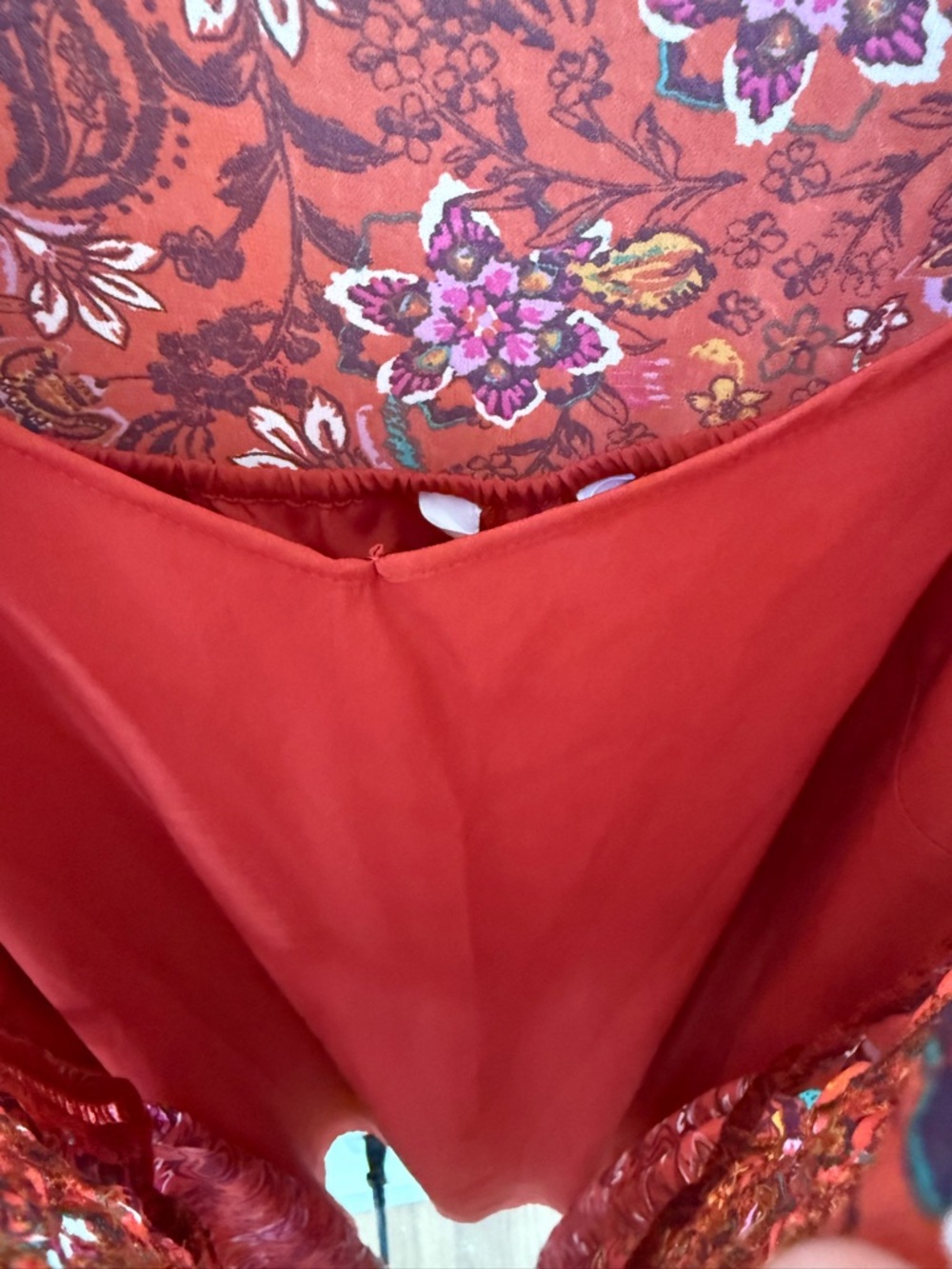 Time and Tru Rust Red Floral Long Sleeve Boho Tunic Dress - Picture 9 of 10